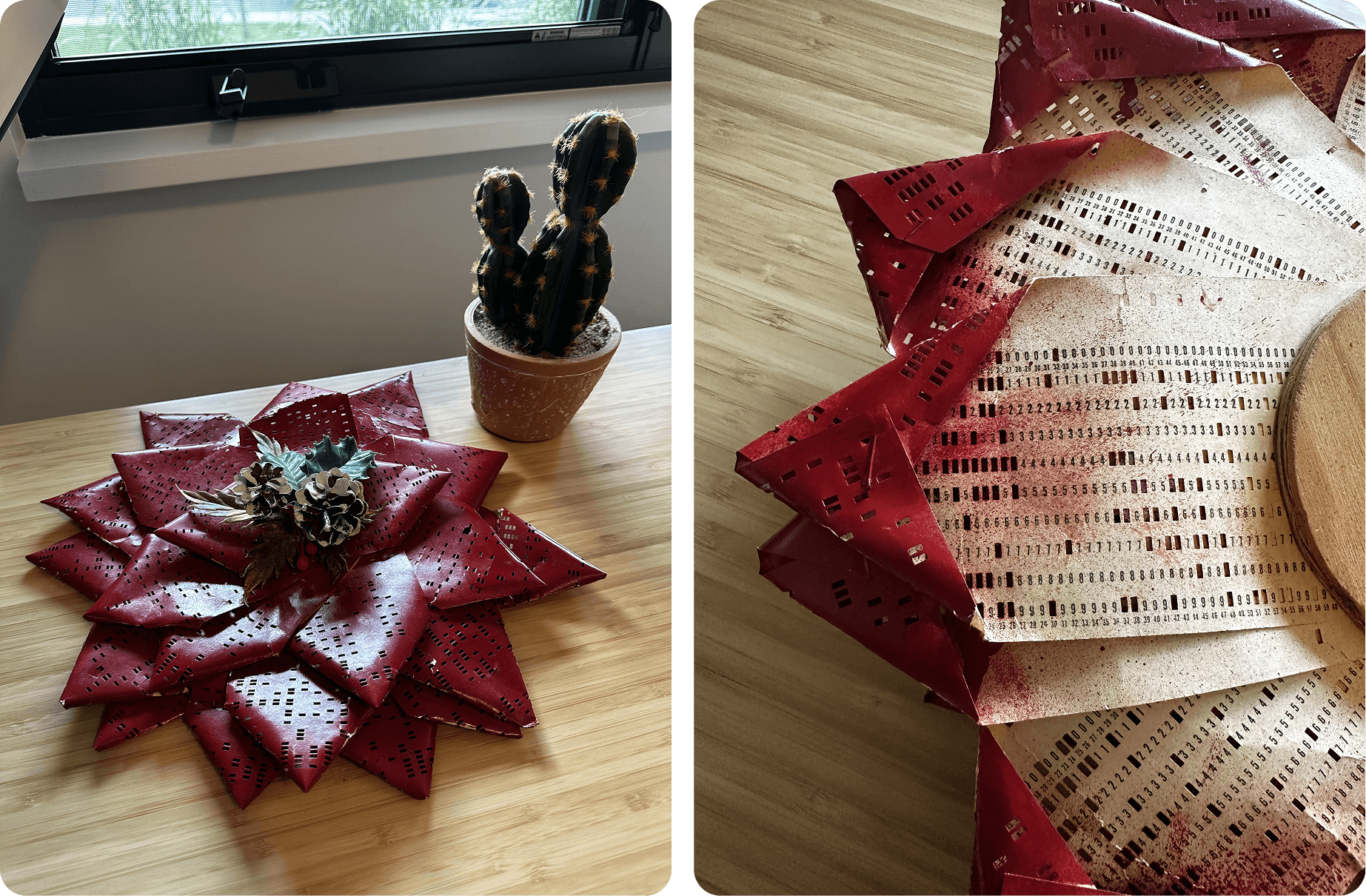 An IBM punch card wreath from the late 1960s